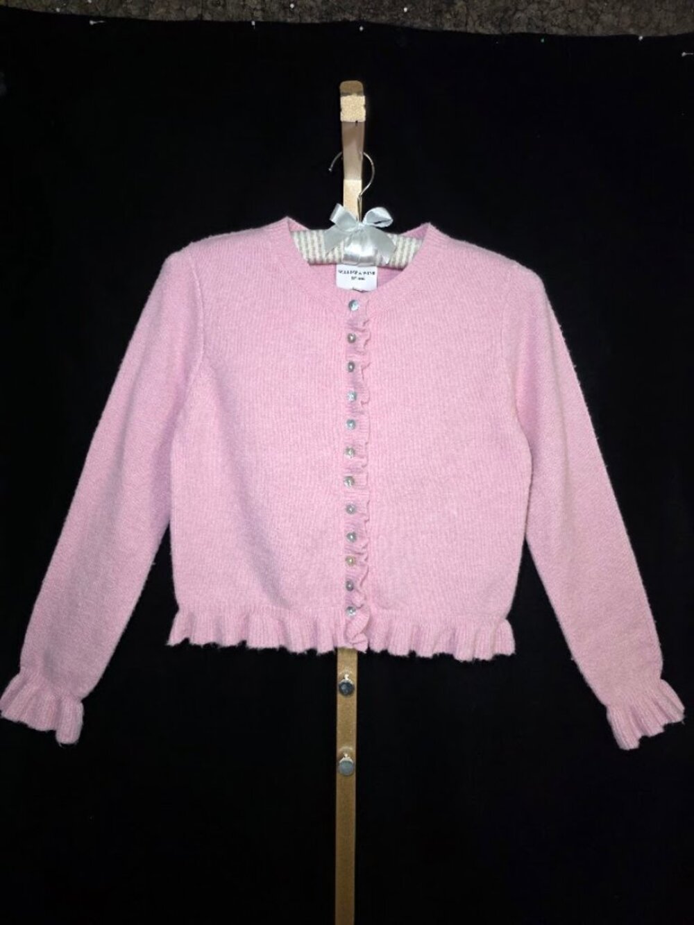 Willow & Wind Pink Ruffled Knit Button Front Cardigan Sweater M